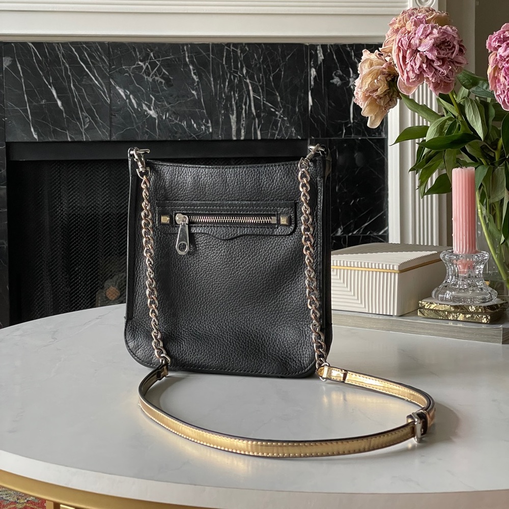 Rebecca Minkoff Regan Feed Leather Crossbody with Gold Strap and Silver Hardware